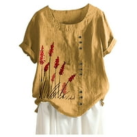 Buigttklop majice za žene, Ženski ljetni casual okrugli vrat cvijeće kratkih rukava Tisak labavih košulja