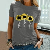 DMQupv majica za žensku majicu za žene cveće tiskanje o vratu vanjske modne majice na vrhu lakta vrhovi
