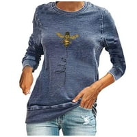 Tklpehg majice s dugim rukavima za žene grafički vrhovi uzorak tiskani casual labav udobni pulover na