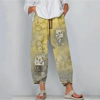 Ylioge Dame Vintage Cropped pantalone Džepovi ravna jesen opuštena fit visoke struke hlače za crtanje