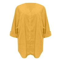 Oalirro Yellow Wovens dugih rukava Dressy casual carice V izrez Solid ženske casual bluze