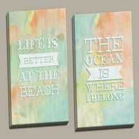 Prekrasan akvarel Okean je tamo gdje ja pripadam & Život je bolji na znacima plaže ; Obalni dekor; Dva