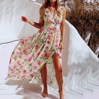 Ženska cvjetna haljina za print Novo ljetno casual boemsko V-izrez i ljuljačke plažne bankete vestidos