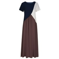 Plus veličina maxi haljine za žene ljetne casual labavo kratki rukav dugačak haljina od pune boje patchwork