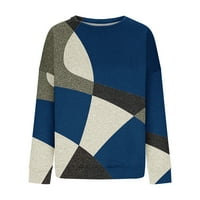 Ženska slatka pulover Karoserice dugih rukava plus veličina Geometrijska boja Blok Duks posada bluza