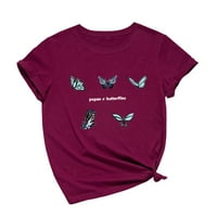Ljetne košulje za žene Vrhovi labavog leptira Pismo Ispiši okrugli vrat Top majica 90-ih vrhovi baggy