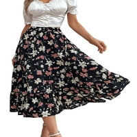 Hirigin ženska duga suknja, elastični struk cvjetni ispis Ruffle Big Hem A-line casual suknje, s m l xl