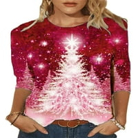 Sanviglor Dame majica Božićno drvce Ispis majica Crew Neck Tee Basic Tops Pulover za odmor Purple 2xL