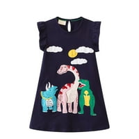 Djevojka haljina Dinosaur ispisana okrugla vrata kratkih rukava s kratkim rukavima