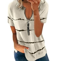 Puntoco Women Plus veličine vrhova čišćenje patent zatvarača Stripe Print V-izrez Kratki rukav top bluza