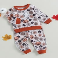 Toddler Baby Boys Girl Fall Outfit Punken Ispis Duge rukave s dugim rukavima Elastična hlače struka Halloween Set odjeće