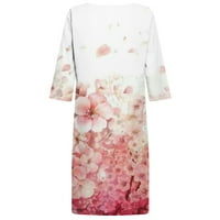 Yanhoo Womins Ljetne haljine trendi posteljina rukava V izrez Duljina koljena Vintage Print Casual haljina