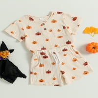 Frobukio Toddler Kids Boys Girls Halloween Outfits Kratki rukav Pumpkin Print majica kratke hlače