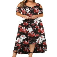 Lilylll plus veličina Žene Ljeto cvjetno sandress kratki rukav hladan rame Maxi haljina