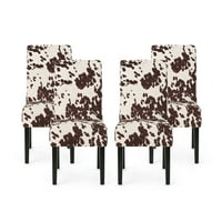 Studio Thurber savremene tapacirane stolice za trpezarije, set od 4, smeđi kravlje baršun i espresso