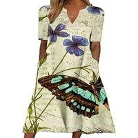 Žene plus veličine V-izrez krajolik Landscape Print Fashion Midi haljina A-line haljina