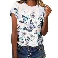 Scyoekwg majice s kratkim rukavima za žene casual leptir Ispis Grafički grafički tee Crewneck Loop Fit