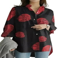Glookwis Women gumb down bluza Osnovna tunika majica Labavi majice s dugim rukavima cvjetni tisak