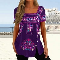 Bazyrey Womens Henley Thene Casual Solid bluza Ženska majica s kratkim rukavima Purple 5xl
