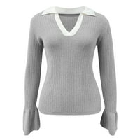 Pad džempera za žene V izrez dugih rukava pulover Slim Fit ovratnik lagane labave ležerne topline vrhovi