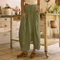Clearsance Teretne hlače Žene Elastične struke Naplaćene hlače široke noge Visoki casual labav obrezirani