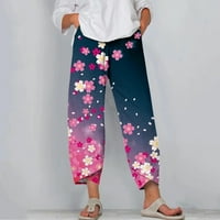 Žene Boho visoke struk cvjetni ispis Regularne fit hlače sa džepovima udobne ljetne plažne hlače duge