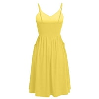 Clearsance Ljetne haljine za žene bez rukava Srednja dužina seksi a-line solidne haljeve haljine žute