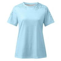Aoksee ženska ljetna čipka kratkih rukava, majica od majica od majica od majica posade na vratu, plava