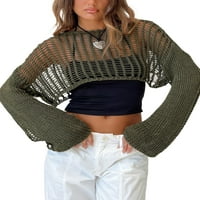 Coduop Ženski Crochet slegne smenke dugih rukava Top Fishnet Cropped šuplje od kupaći kostim