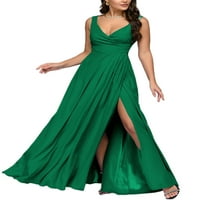 Seksi plesne dame Maxi haljine V izrez duga haljina od pune boje kuglične haljine kravate struk za odmor zeleni 2xl