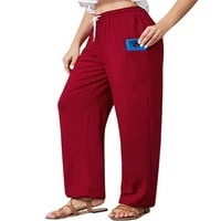 Glonme Hippie Pant za žene duge turnesne dno čipke ubodne pantalone u boji sa džepovima crvene s