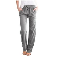 Casual pantalone za žene čvrste ravne pamučne pantalone nacrtaju elastične struke duge pantalone