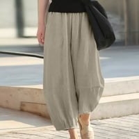 Modne žene Ljetne casual labavo pamučne i posteljine džepove čvrste pantalone Hlače Khaki veličine S