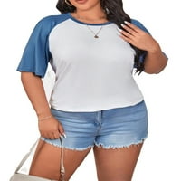 Ženska casual boja blok okrugli vrat Plavi i bijeli lakat dužine plus majica veličine 0xl