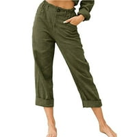 Ženske casual pantalone džepovi gumbi elastični struk Udobne ravne hlače vojska zelena s