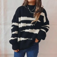 Pleteni džemper pulover Dukseri za žene Ženske modne labave okrugle vrat dugih rukava Nepravilni prugasti