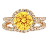 2.56ct sjajan okrugli rez simulirani žuti dijamant 14k žuti zlatni halo pasijans sa akcentima Bridal
