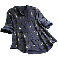Ženske bluze rever za majice za vrat dolje dolje na vrhu labave tuničke majice tamno plava 5xl