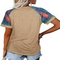 Ženski kratki rukav Okrugli vrat Camo Colorblock Tops Pulover Casual bluza majica