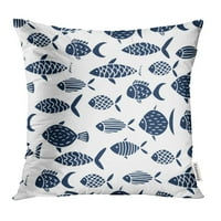 Plavi životinjski uzorak sa apstraktnim ribljim akvarijskim crtanim djecom Slatka doodle crtanje jastučići jastučni poklopac bacaju jastuče