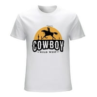 Kaubojski jahački konj na zalasku sunca Muška grafička majica Vintage kratki rukav Sport Tee White XL