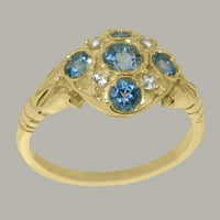 Britanci napravili 18K žuti zlatni prsten sa prirodnim plavim Topazom i kubnim cirkonskim ženskim prstenom