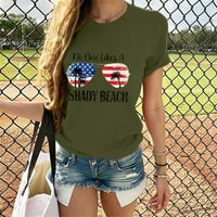 Ženska modna dana nezavisnosti Ispiši casual okrugli vrat kratkih rukava majice vojska zelena m