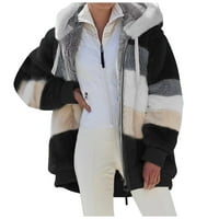 Clearsance YoHome Ženski vrhovi ženske modne spajanje Zimski labavi plišani dugi rukav džepni kaputić