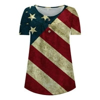 Košulje za žene Američka zastava Okrugli izrez Loose kratkih rukava USA USA Star Stripes Štampanje Patriotske