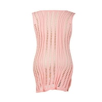 Canrulo Wople Y2K izdubljeni plažni haljini bez rukava bez rukava pokrivač za plažu ružičasta m