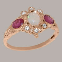 Britanska napravljena 10k Rose Gold Prirodni Opal Ruby Diamond Womens Ring - Veličina Opcije - Veličina