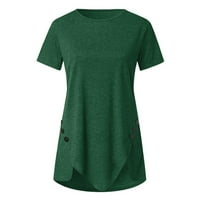 Poklonstvena ženska bluza plus veličina gumba Čvrsta okrugla vrata kratkih rukava nepravilna majica