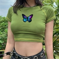 Vrhovi kratkih rukava za žene, žene leptir tisak ljetni modni seksi kratka bluza majica majica