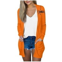 Plint džemper stabilna odjeća Ženska modna casual Halloween Print Mid-Dund Cardigan džepni kaput narančasta